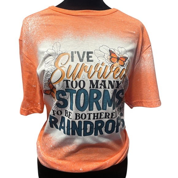 Orange Graphic Bleached Tee with Inspirational Quote - Picture 1 of 5